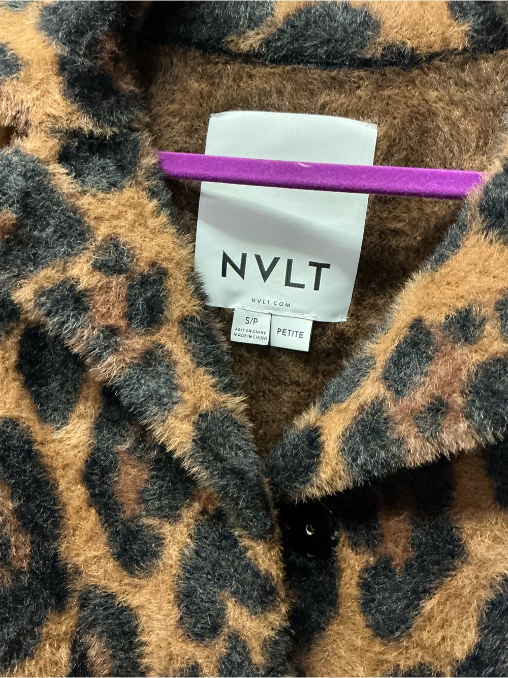 NVLT Petite Leopard Print Teddy Jacket - Brown & Black